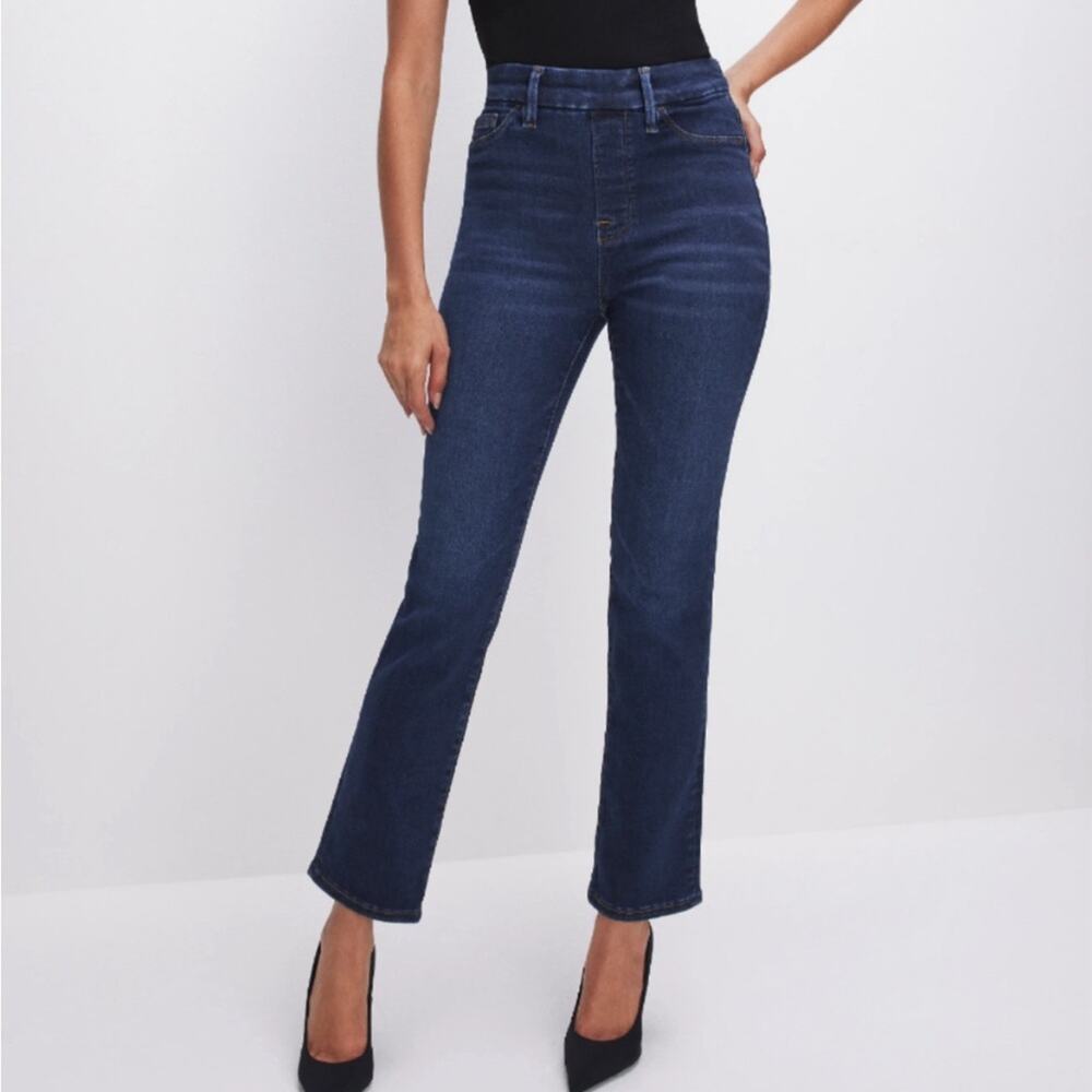 Good American Power Straight Pull On Straight Sculpting Stretch Jeans Indigo 3
